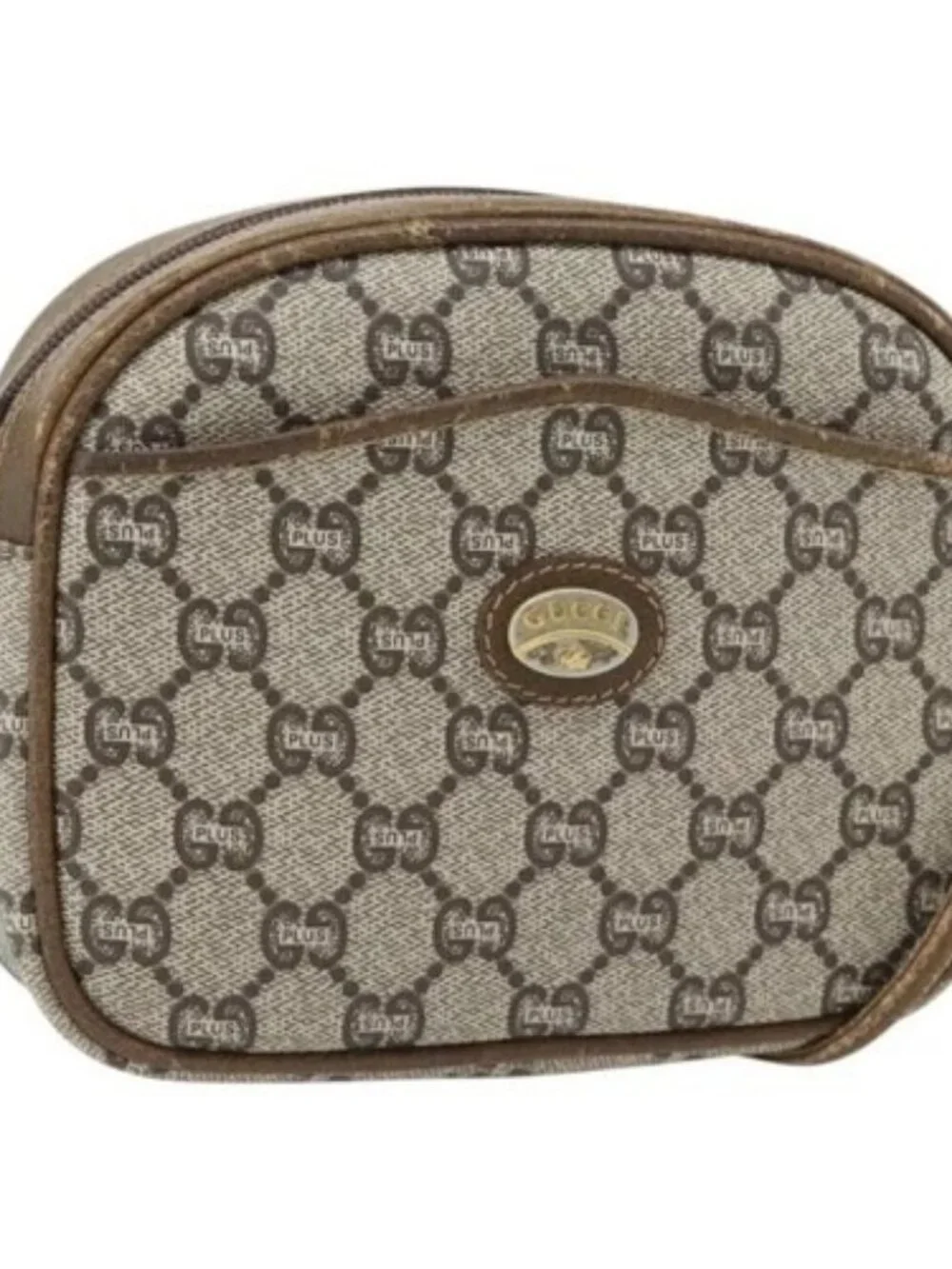 GUCCI GG Plus Supreme Shoulder Bag PVC Beige Gold Auth ka4394